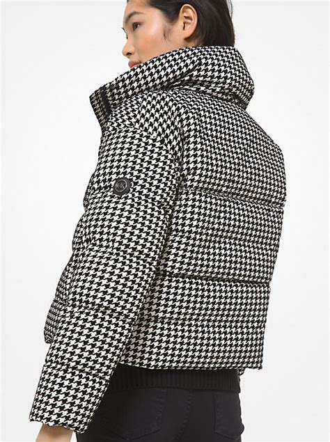 Quilted Houndstooth Nylon Puffer Jacket 